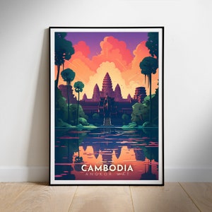 Cambodia travel poster, Digital Wall Print Art of Angkor Wat, Instant Download