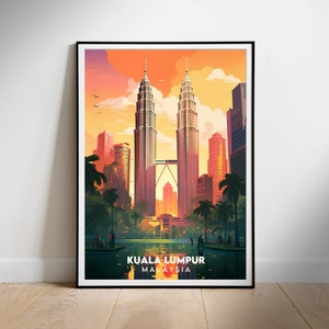 Affiche de voyage en Malaisie, impression murale numérique, Kuala Lumpur, téléchargement immédiat