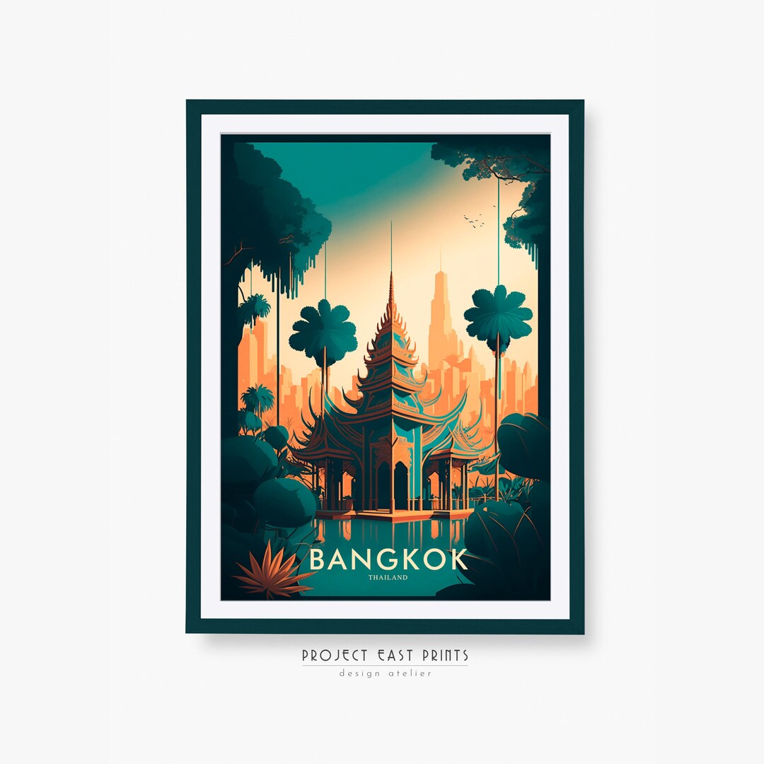 Digital Print Wall Art Retro Travel Poster Bangkok Etsy