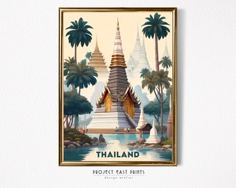 Thailand Retro Travel Poster, Digital Print Wall Art, Instant Download