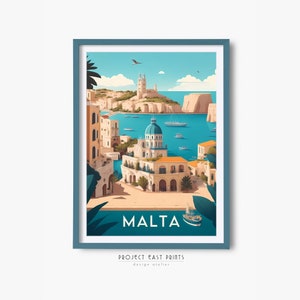 Poster di viaggio retrò di Malta Stampa digitale Arte murale, download immediato