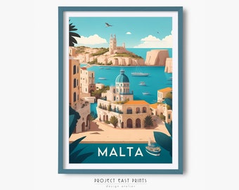Póster de viaje retro de Malta, impresión digital, arte mural, descarga instantánea