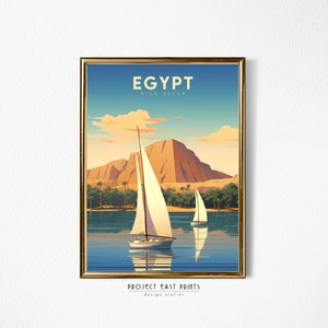 Egypt Retro Travel Print, Nile River, Africa, Travelling Digital Home ...