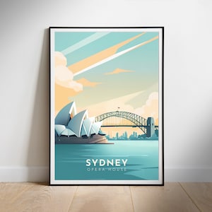 Sydney, Australien Reiseplakat, Stadtbildkunst, minimalistischer Reisedruck, Digitaldrucke, digitaler Download DRUCKBARE Wandkunst