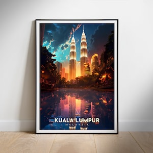 マレーシア旅行ポスター、クアラルンプールのデジタルウォールプリントアート、即時ダウンロード