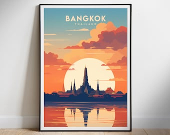 Bangkok Digital poster, Travel Print, Thailand wall decor, new home gift for Instant Download