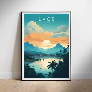 Art mural numérique imprimable, Laos, Luang Prabang, affiche de voyage rétro, téléchargement immédiat, décoration suspendue, cadeau pour la nouvelle maison