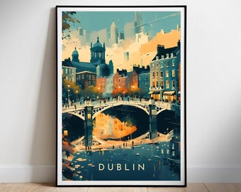Cartaz de viagem de Dublin, Irlanda, impressão digital, arte de parede minimalista para download, download instantâneo
