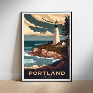 Retro travel poster, digital wall print, Portland, Maine, Instant download