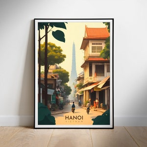 Affiche de voyage rétro, impression murale numérique d'art de Hanoï, Vietnam, téléchargement immédiat