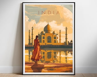 Póster de viaje retro del Taj Mahal: Arte mural de la India (descarga digital)