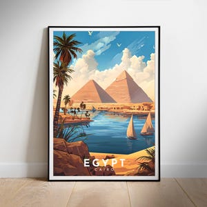 Póster de viaje a Egipto: Arte vintage de las pirámides de El Cairo (descarga digital)