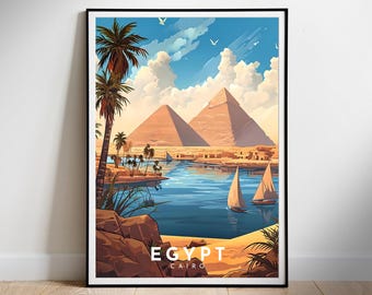 Egypt Travel Poster: Cairo Pyramids Vintage Art (Digital Download)