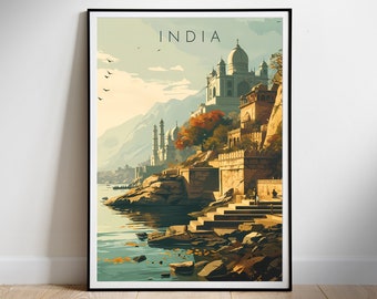 Póster de viaje a la India, impresión digital, arte de pared retro descargable, descarga instantánea