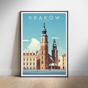 Póster de viaje a Polonia, impresión digital de Cracovia, arte mural descargable con paisaje urbano, descarga instantánea
