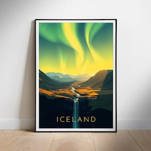 Island Reiseplakat, Digitaldruck Retro herunterladbare Wandkunst, Sofort Download