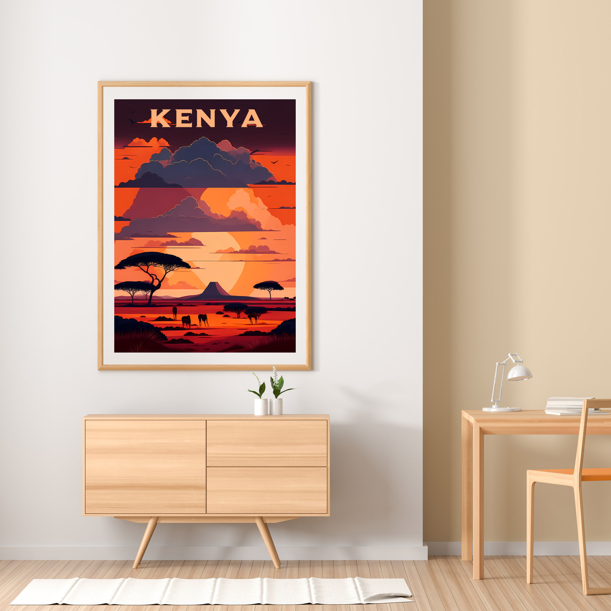 Kenya, Africa Retro Travel Poster, Travelling Digital Home Decor Wall ...
