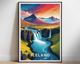 Póster de viaje a Islandia, impresión digital retro, arte de pared descargable, descarga instantánea