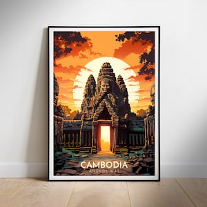 Cambodia Digital Travel Poster, Angkor Wat, Wall Print Art Home decor, Instant Download