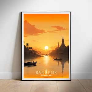 Póster de viaje de Bangkok, impresión digital, arte mural descargable retro de Tailandia, descarga instantánea
