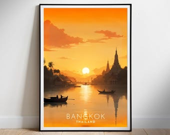 Bangkok Travel poster Digital Print, Thailand Retro Downloadable Wall Art, Instant Download
