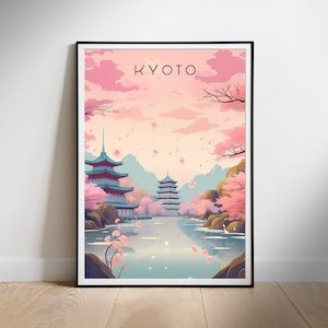 Digital Print Retro Travel Poster, Instant Download Digital Wall Print Art of Kyoto, Japan