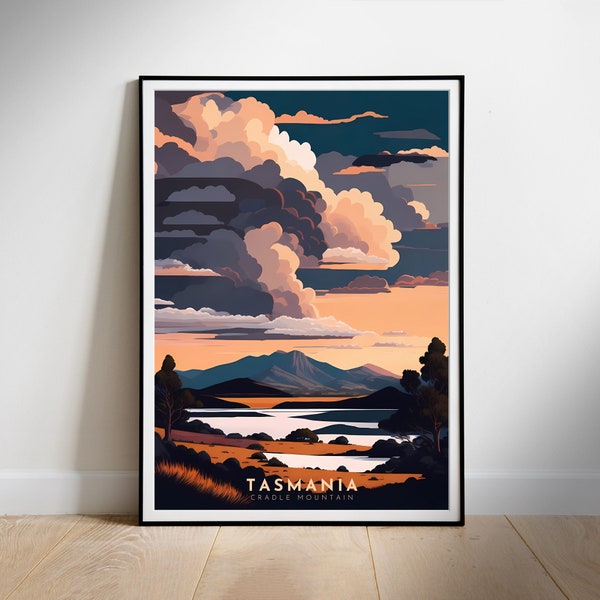 Tasmania, digital travel poster, Cradle Mountain, wall print home decor art for Instant download