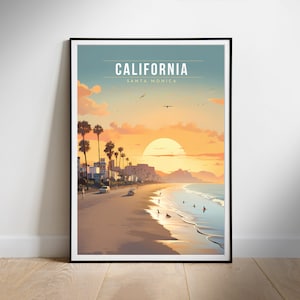 Kalifornien Reise Poster Digitaldruck Santa Monica, sofort herunterladbare Wandkunst