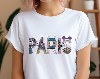 Maglietta per viaggio in famiglia a Parigi: magliette coordinate Disneyland e Torre Eiffel