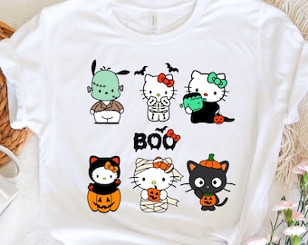 Camiseta de Halloween de Hello Cat, camiseta de calabaza de gato, camiseta de amante de los gatos, camiseta de Halloween para niñas, camiseta de Halloween de gato fantasma, camiseta de Halloween para amantes de los gatos