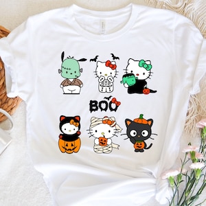 Hello Cat Halloween Shirt, Cat Pumpkin Shirt, Catlover Shirt, Girls Halloween Shirt, Ghost Cat Halloween Shirt, Catlover Halloween Shirt