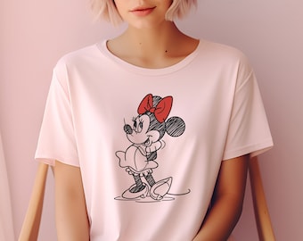 Classic Minnie Shirt, Retro Minnie Mouse Shirt, Disney Minnie Sketch Shirt, Disneyland Family Trip Tee, Disneyworld Holiday Matching T-shirt