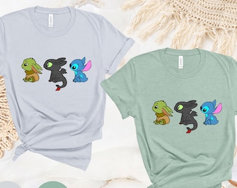 Stitch and Yoda Shirt, Toothless Shirt, Stitch and Friends Shirt, Lilo and Stitch Shirt, Disney Family Trip Shirt, Disneyworld Vacation Tee