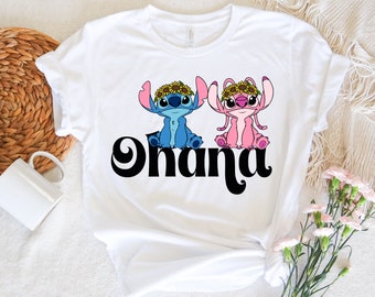 Disney Stich Engel Shirt, Ohana Mittel Familien Shirt, Blumen Stitch Shirt, lustiges Stitch Shirt, Lilo Stitch Angel Shirt, Disney Familienausflug