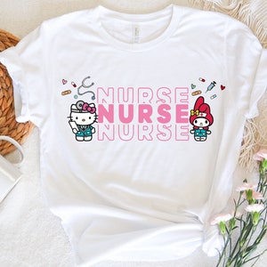 Hello Cat Nurse Shirt, Kitty Nurse Shirt, New Nurse Gift, Cat Lovers Nurse Shirt, Cute Kawaii Kitty Nursing Tee, Nurse Appreciation Shirt