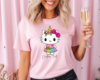 Maglietta Hello Cat con unicorno, maglietta Kawaii Kitty, maglietta Hello Cat, maglietta Kawaii Kitty personalizzata, maglietta Unicorn Kitty, maglietta per compleanno da bambina