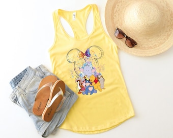 Canotta Disney Winnie The Pooh, Canotta da donna con l'orsetto Pooh, Canotta Magic Kingdom, Canotta da bambina Disneyland, Canotta Disney colorata