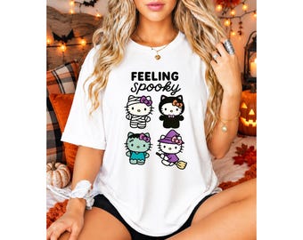 Hello Cat Halloween Shirt, Spooky Season Kawaii Kitty Shirt, Spooky Kitty Tee, Girls Halloween Shirt, Halloween Kitty Shirt, Trick or Treat