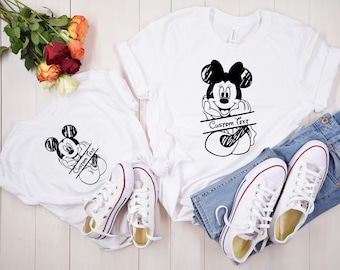 Camiseta retro con dibujo de Mickey y Minnie: Camiseta de viaje familiar a Disneyland