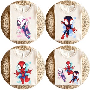 スパイダーマンとアメージングフレンズのシャツ、ゴーストスパイダー、マイルズモラレス、ディズニーマーベルスーパーヒーローシャツ、ディズニーファミリーマッチングシャツ、スパイダーマンシャツ