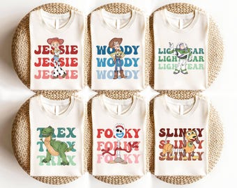 Camiseta de Toy Story de Disney, camisetas a juego de Toy Story de Disney, Sheriff Woody, Jessie, Buzz Lightyear, Slinky Dog, camiseta de viaje familiar a Disneyland