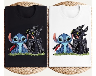 Maglietta Stitch e Sdentato, Maglietta Dragon Trainer, Maglietta Disney Sdentato, Maglietta Stitch personalizzata, Maglietta Disney Sdentato