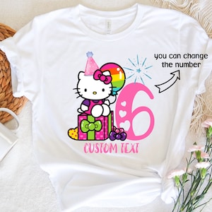 Hello Cat Birthday Shirt, Custom Kitty Shirt, Birthday Girl Party Shirt, Personalized Birthday Girl Shirt, Kawaii Shirt, Lovely Cat Shirt