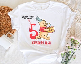 Camicia per ragazza compleanno Winnie The Pooh, camicia personalizzata per festa di compleanno Disney, t-shirt per famiglia viaggio di compleanno Disneyland, maglietta per torta di compleanno Wdw Pooh