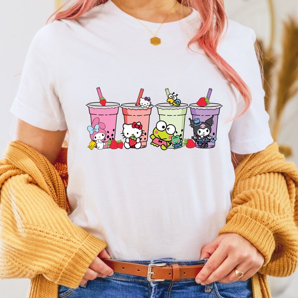 Cute Boba Cups Shirt, Kawaii Kitty Shirt, Cute Cat Shirt, Kawaii Shirt, Girl Vacay Mode Shirt, Family Trip Shirt, Cute Kawaii Kitty