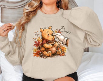 Disney Winnie the Pooh Fall Season Sweatshirt, Fall Disney Sweatshirt, Retro Winnie the Pooh Crewneck, Honey Bear Halloween Shirt