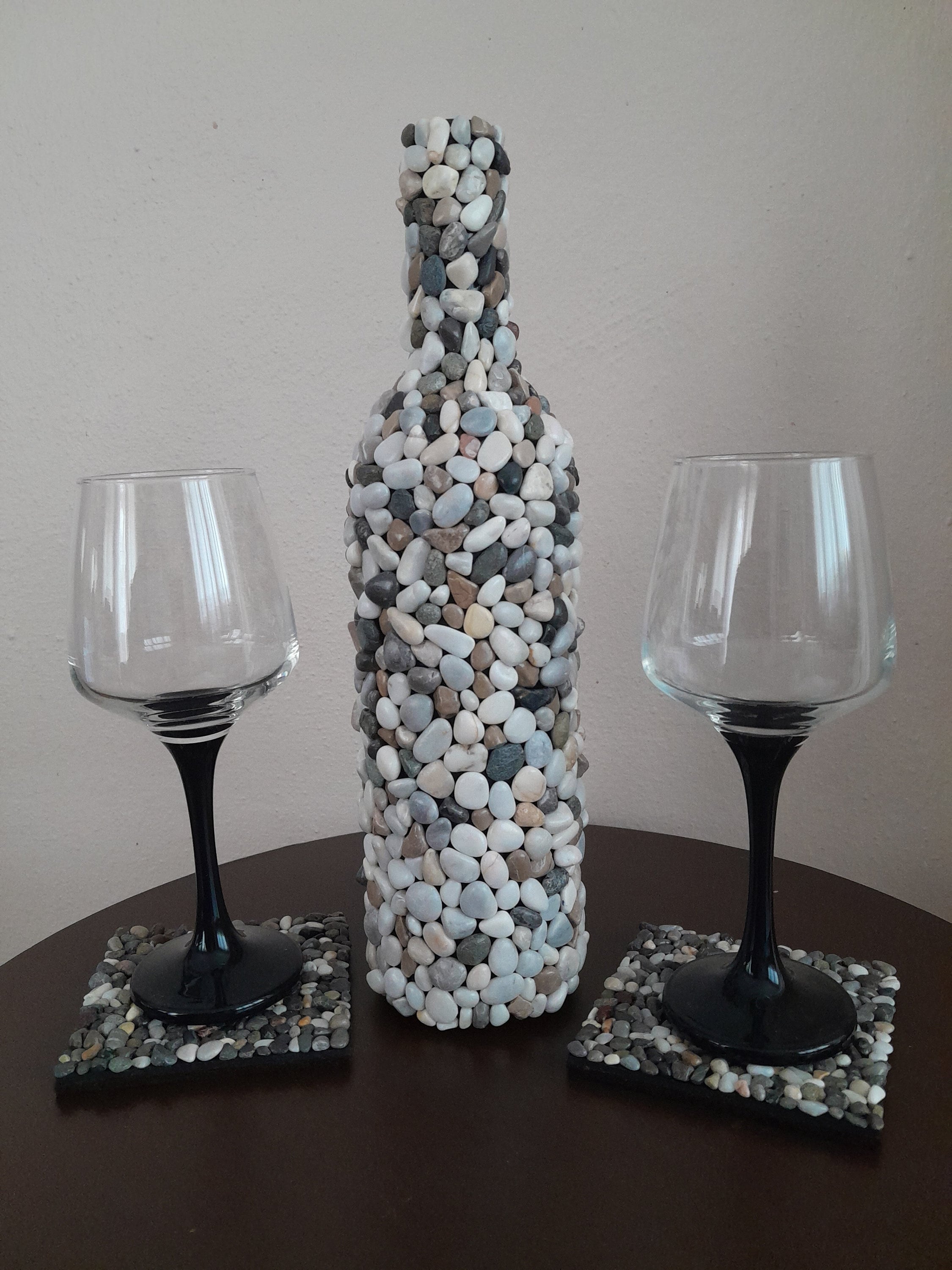 Wine Bottle Decoration With Sea Stones Etsy