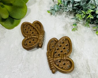 Vintage 70s Butterfly Wall Decor Burlwood Homco Faux Wicker Boho Wall Hangings