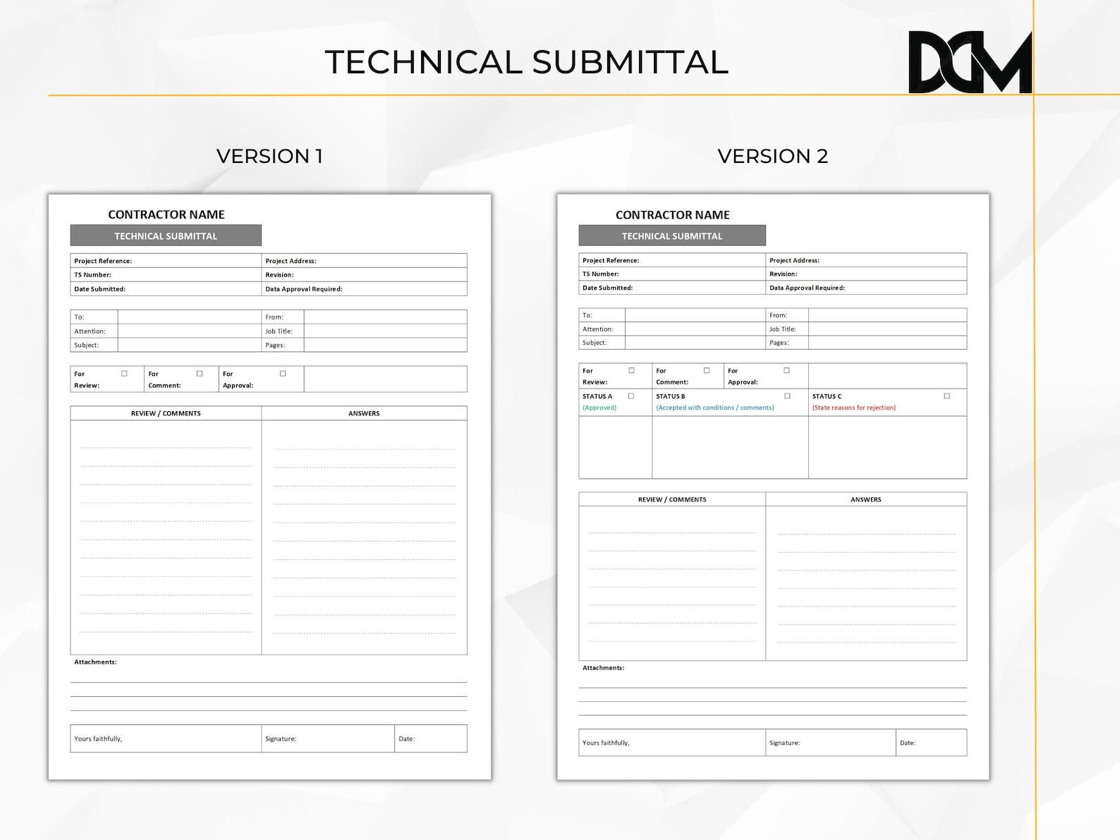 Dm Pproval Sign DM - Technical Submittal Approval Sheet - Etsy Canada