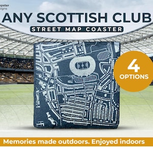 Any Scottish Football stadium street map on slate coaster with Framing Option - personalised options available.